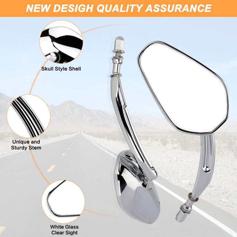 VG MOTO Motorcycle Rearview Mirror Side Mirrors 360 Degree Chrome Replacement for Harley Softail Dyna Sportster XL 883 1200 Electra Glide Street Bike Scooter Chopper Cruiser - Image 2